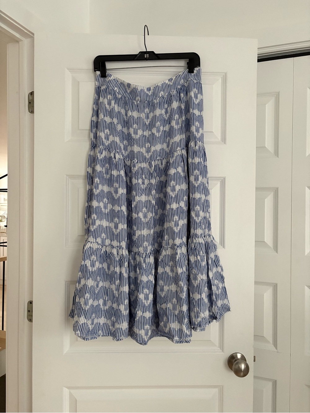 George Blue and White Tiered Maxi Skirt